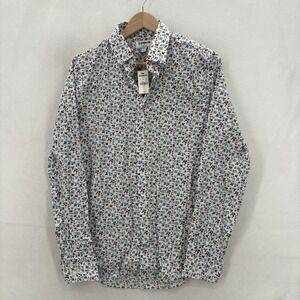 Express Shirt Mens Small 14.5 32/33 White Floral Extra Slim Cotton Preppy NWT